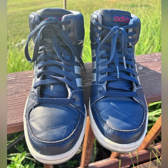 Adidas Mens Hoops 2.0 Mid Size 8 Navy Blue Great Condition - Picture 2 of 7